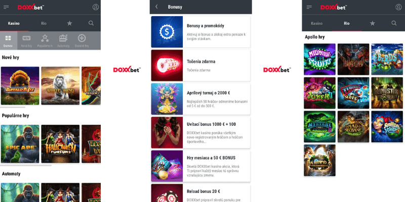 Mobilná aplikácia Doxxbet Kasíno