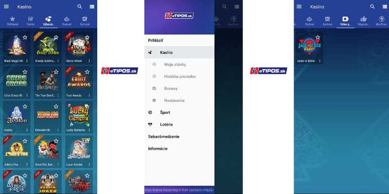 Mobilná aplikácia eTipos Kasíno
