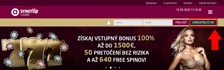 Registrácia do online casina SynotTip