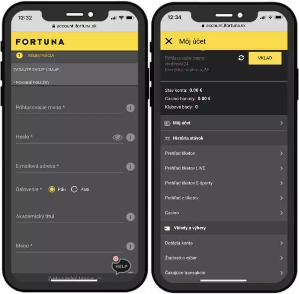 Mobilná aplikácia Fortuna - registrácia cez mobil, možnosti