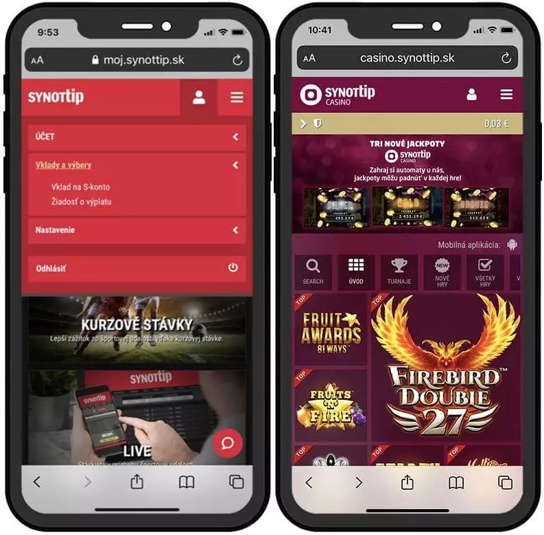 Vklad na účet SynotTip cez mobil a online casino