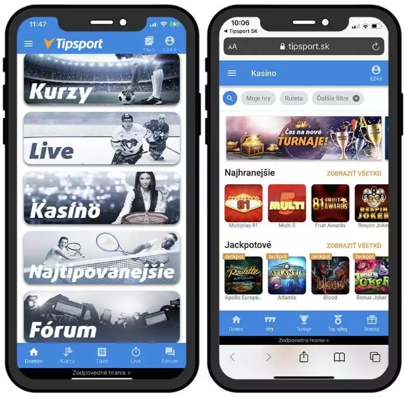 Mobilná aplikácia Tipsport casino