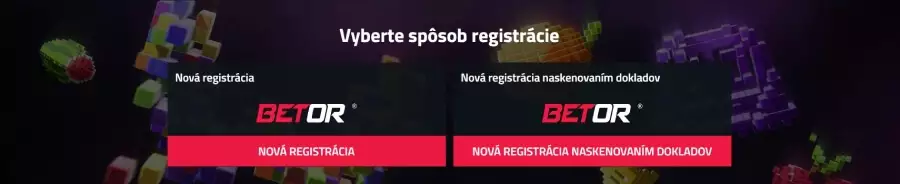 Vyberte si spôsob registrácie do Betor Casino SK 