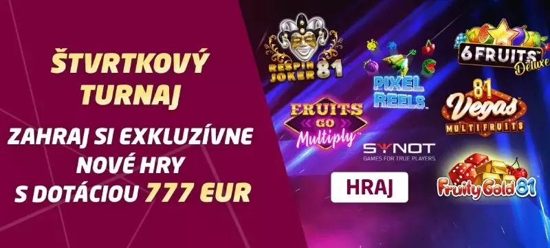 Synottip casino štvrtkový turnaj o 777 EUR
