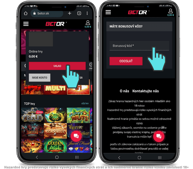 Betor bonusový kód sa zadáva pri vklade.