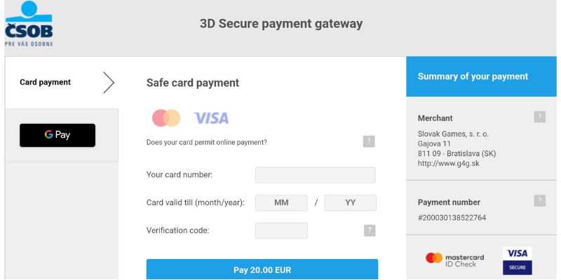 Go4Games vklad platobnou kartou je veľmi jednoduchý.