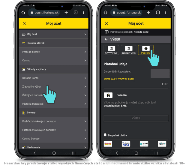Fortuna pobočky návod na výber.