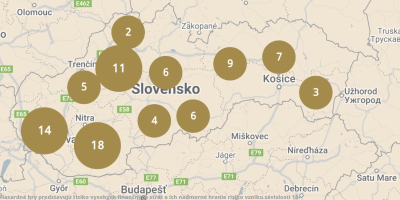 Slovmatic casino pobočky sa nachádzajú na celom Slovensku.