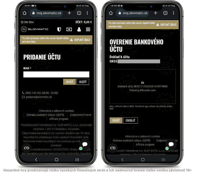 Slovmatic casino registrácia vyžaduje overenie bankového účtu.