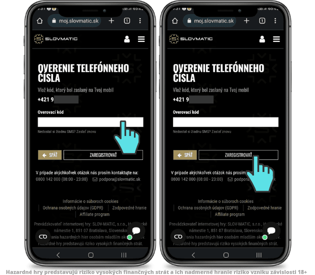 Slovmatic casino registrácia vyžaduje overenie tel. čísla.