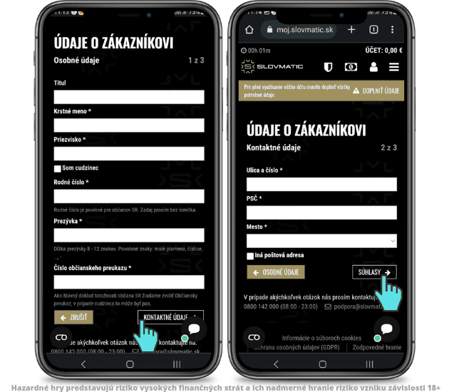 Slovmatic casino registrácia vyžaduje údaje o zákazníkovi.