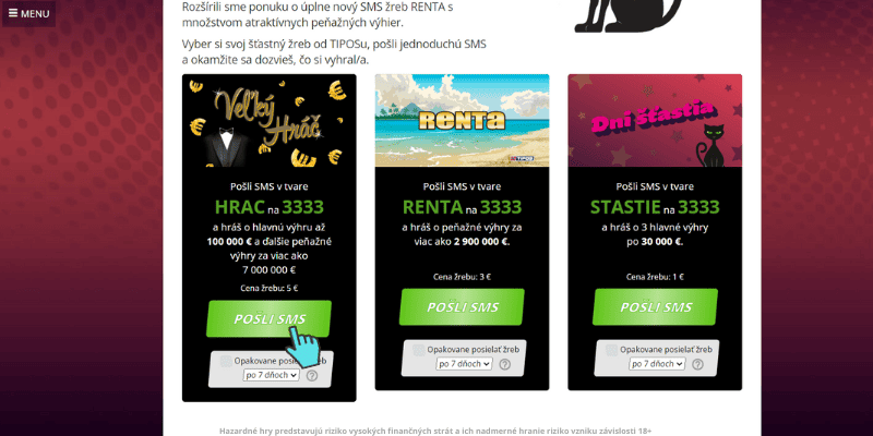 Online žreby cez sms