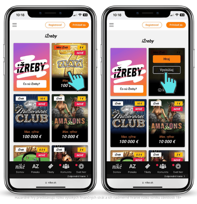 Online stieracie žreby Niké, demo verzia