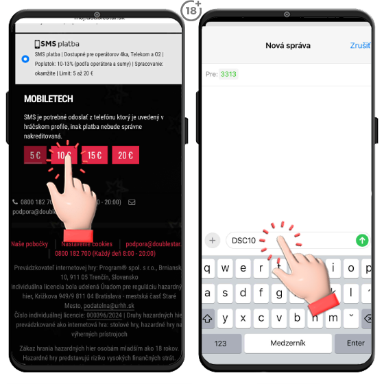 Dobite si hráčske konto Doublestar cez sms správu.