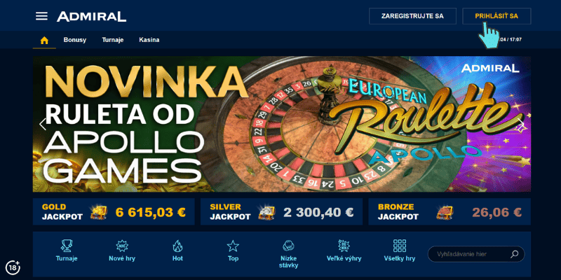 Takto jednoducho sa prihlásite do Admiral online casina cez PC alebo notebook.