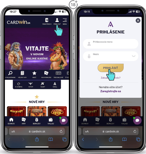 Cardwin prihlásenie cez mobil