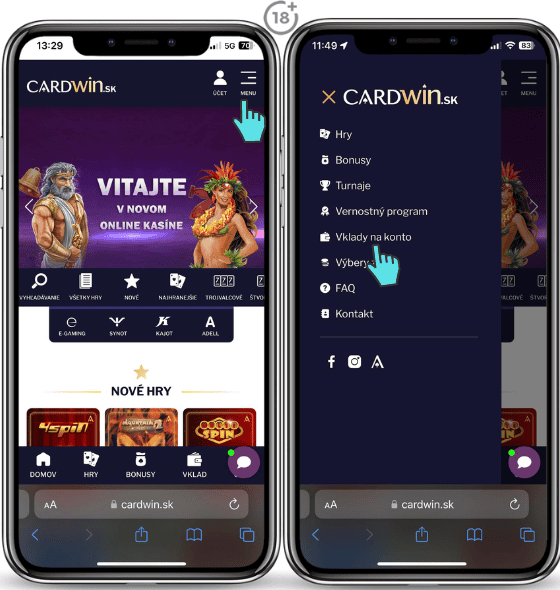 Cardwin vklady a výbery