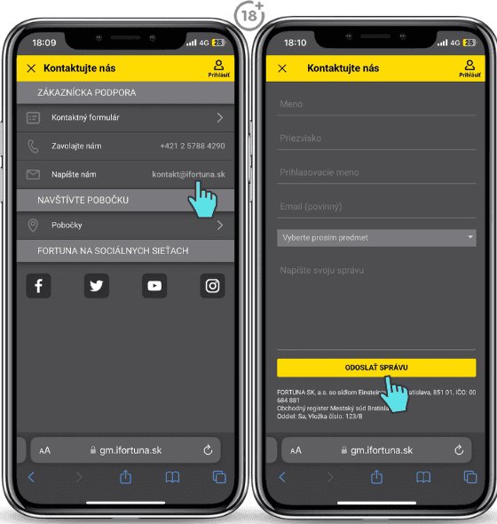 Fortuna kontakt formulár
