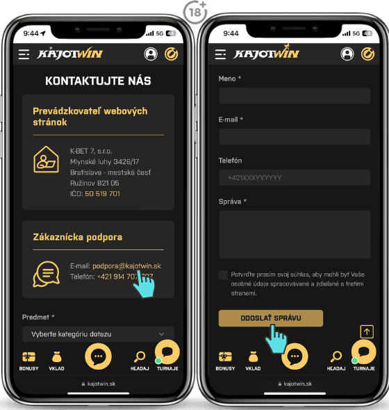 Kajotwin kontakt formulár