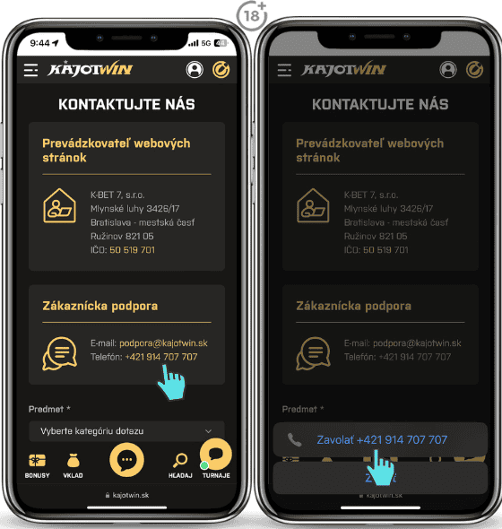 Kajotwin kontakt telefón
