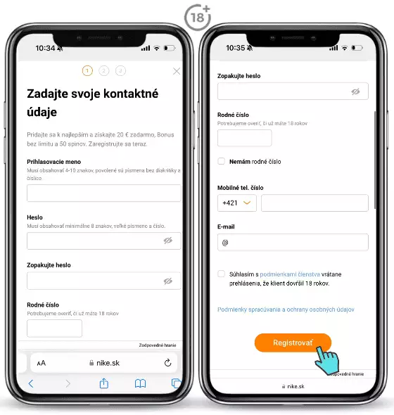 Niké casino registrácia formulár