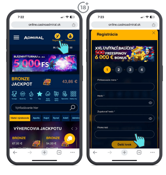 Admiral promo kód v online kasíne