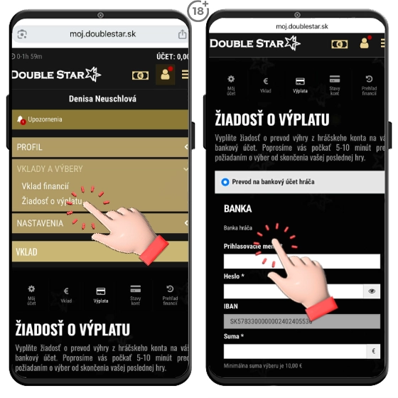 Vyberte si výhru z Doublestar kasína na bankový účet.