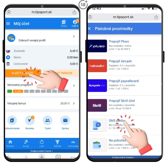 Rýchle a jednoduché Tipsport dobitie cez sms.