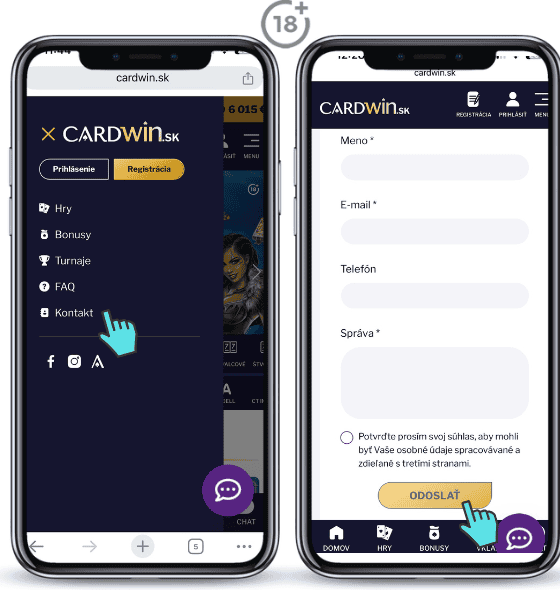 Cardwin kontaktny formular nájdete na webe www.cardwin.sk.