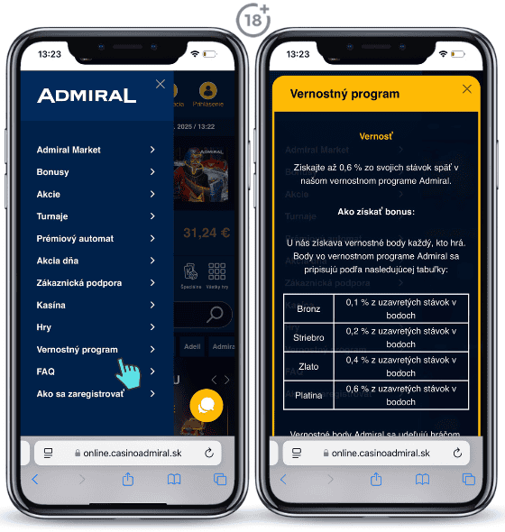 Admiral vernostný program umožňuje hráčom získať vernostné body, ktoré môžu premeniť na rôzne finančné odmeny. To, koľko bodov zákazník nakoniec obdrží, závisí od jeho aktuálnej úrovne v programe. Platí zásada: čím vyššia úroveň, tým vyššia odmena.
