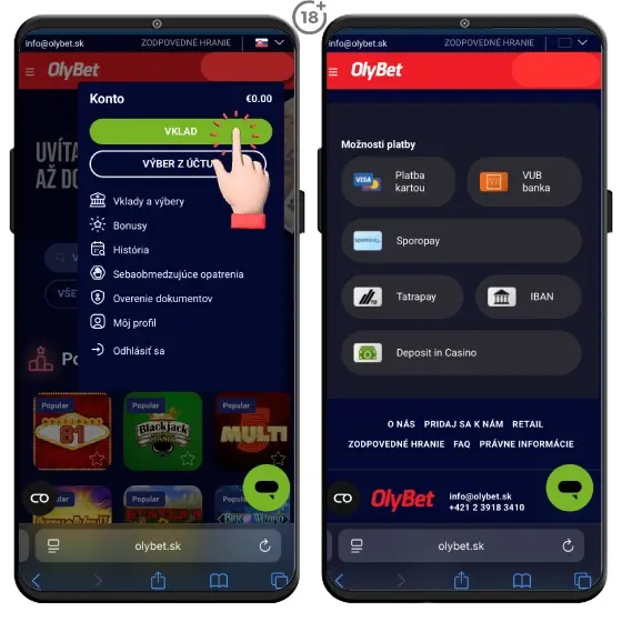 Takto urobíte vklad do Olybet kasíno cez mobil