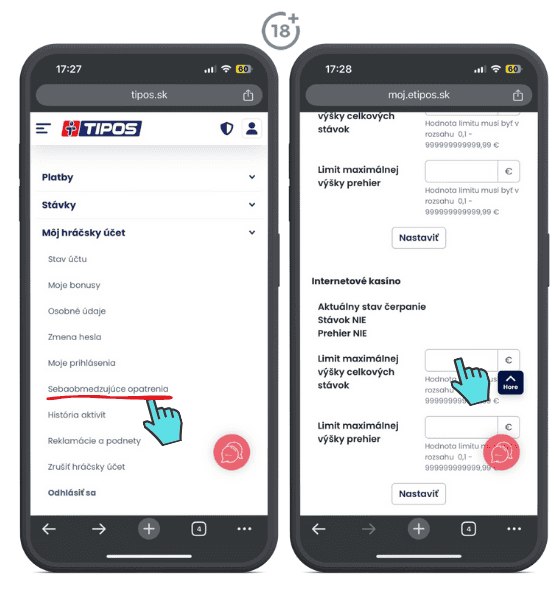 eTipos nastavenie herných limitov