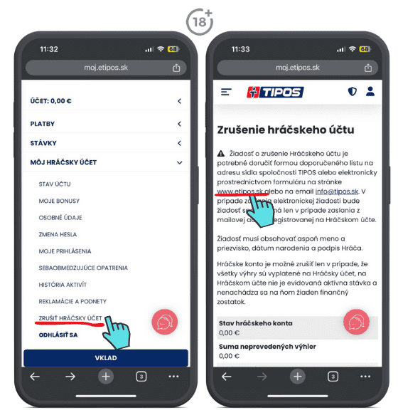 Tipos zrušenie hráčskeho účtu