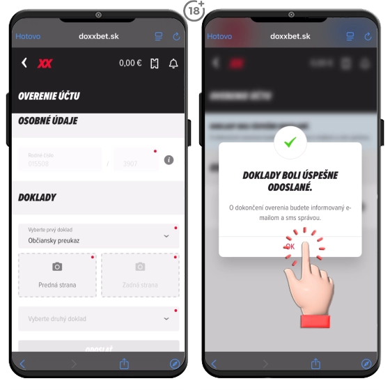 Overenie identity pri registrácii v DOXXbet kasíno