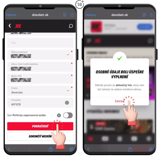 Vyplnenie osobných údajov je ďalším krokom Doxxbet registrácie