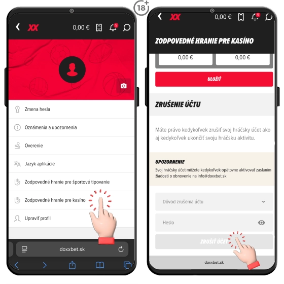 Návod, ako si zrušiť účet v DOXXbet casino