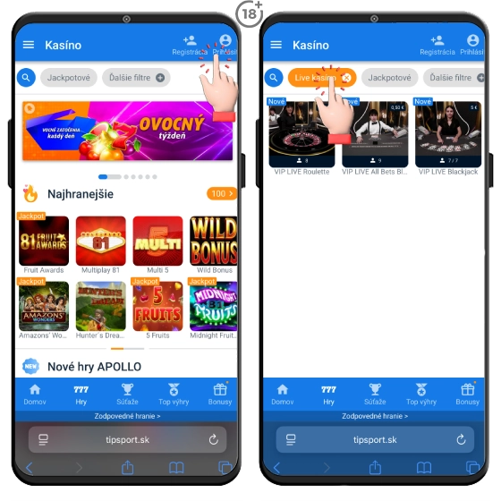 Návod, ako spustiť live casino v Tipsporte 
