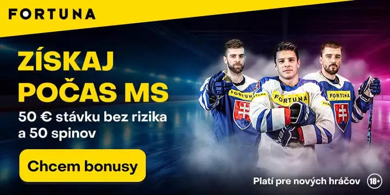 Získajte počas MS v hokeji až 50€ bez rizika a 50 voľných točení do Fortuna casino