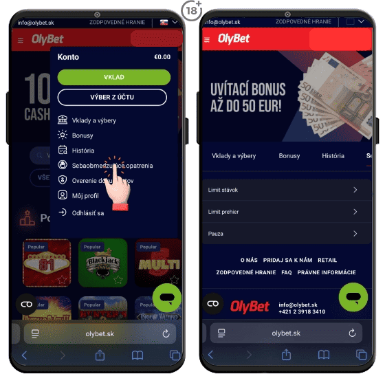V tomto kroku registrácie do Olybet si nastavíte sebaobmedzujúce pravidlá 