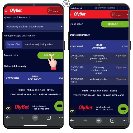 Posledným krokom pri Olybet registrácii je overenie identity 