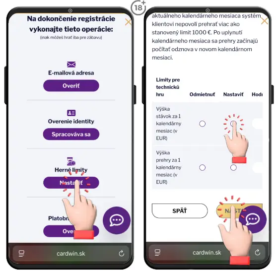 Ako nastaviť herné limity v online kasíne Cardwin pri registrácii.