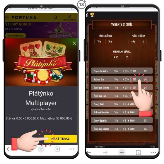 Fortuna casino ponúka hru Plátýnko.