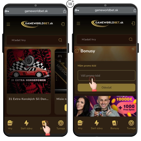Gameworldbet casino umožňuje zadať bonusový promo kód na svojom webe v sekcii Bonusy po prihlásení do hráčskeho účtu.