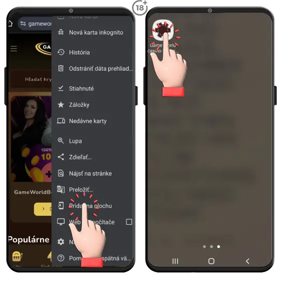 Návod, ako stiahnuť mobilnú aplikáciu Gameworldbet online kasína pre zariadenia s operačným systémom Android.