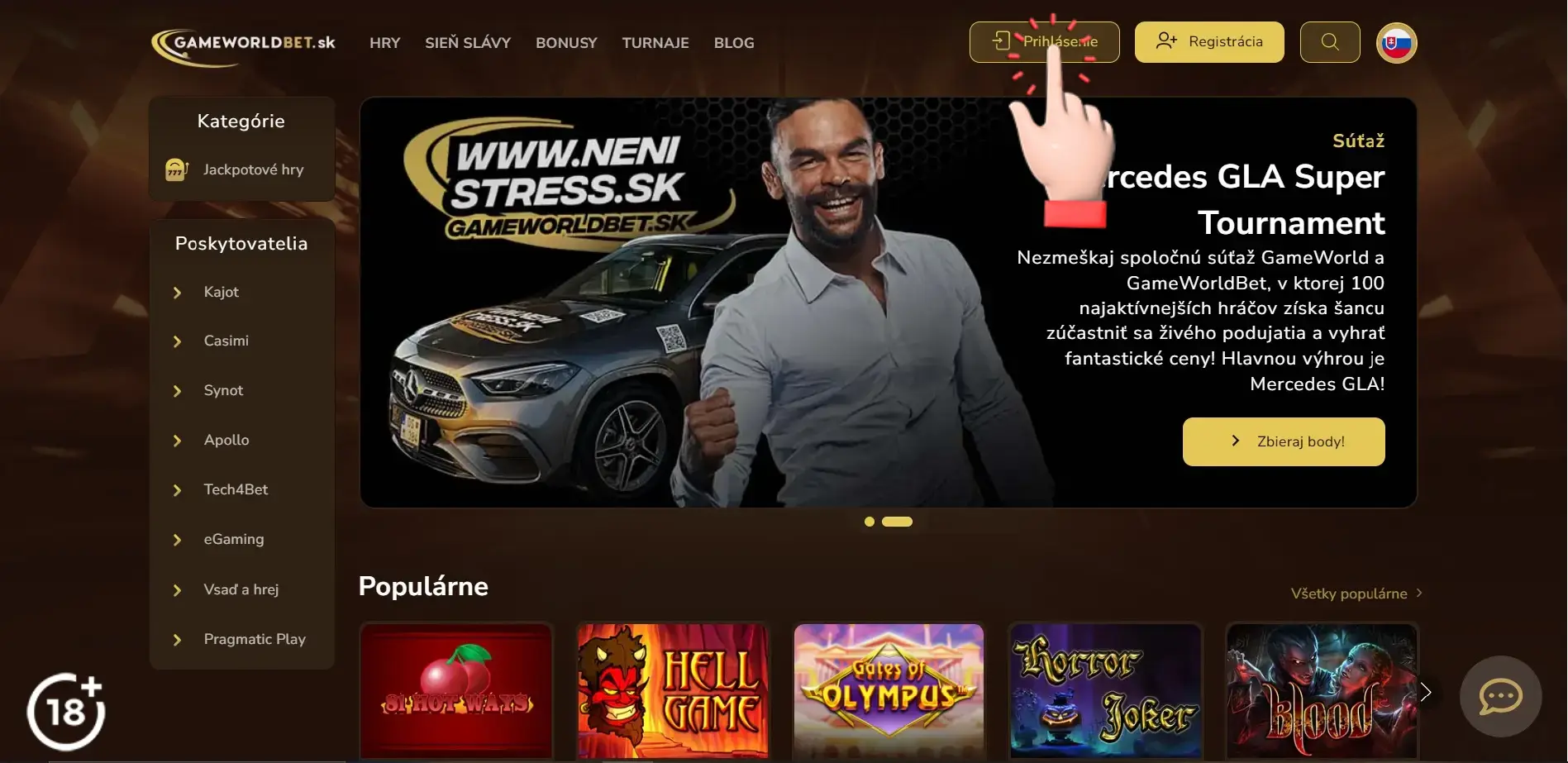 Obrázkový návod, ako na prihlásenie do Gameworldbet online casina cez PC a notebook.