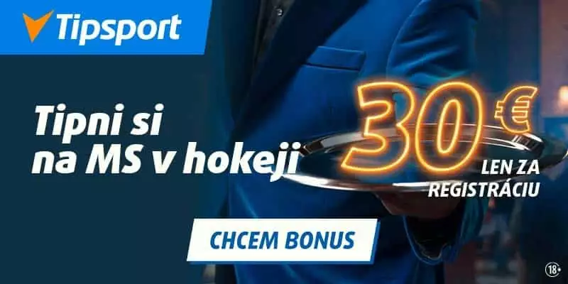 Získajte počas MS v hokeji vstupný bonus až 30€ v Tipsporte