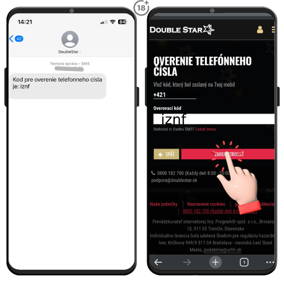 Doublestar overenie telefónneho čísla pri registrácii.