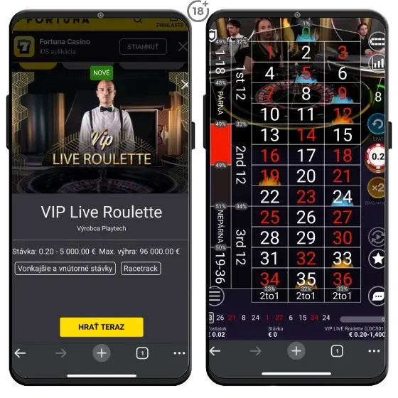 Fortuna casino ponúka aj live ruletu v podobe hry VIP Live Roulette so živým krupiérom.