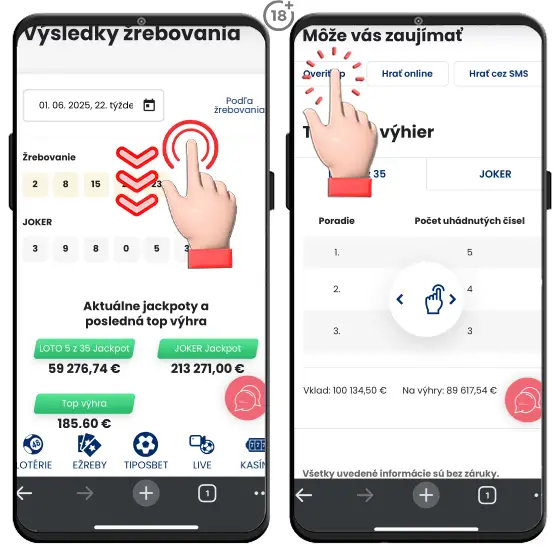 Jednoduchý obrázkový návod, ako na overenie tipu lotérie Loto 5 z 35 online na webstránke Tiposu.