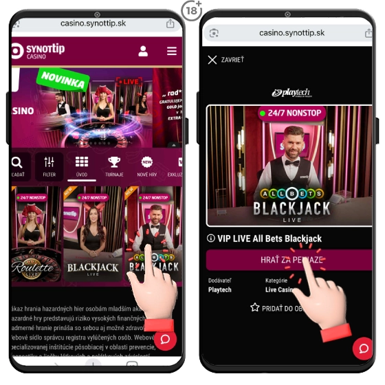 Synottip casino live blackjack dostupný 24/7.
